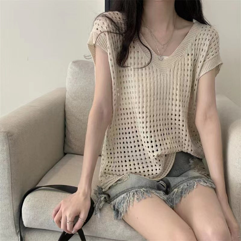 Women's Summer Thin Hollow Knitted Idle Style Sleeveless Vests