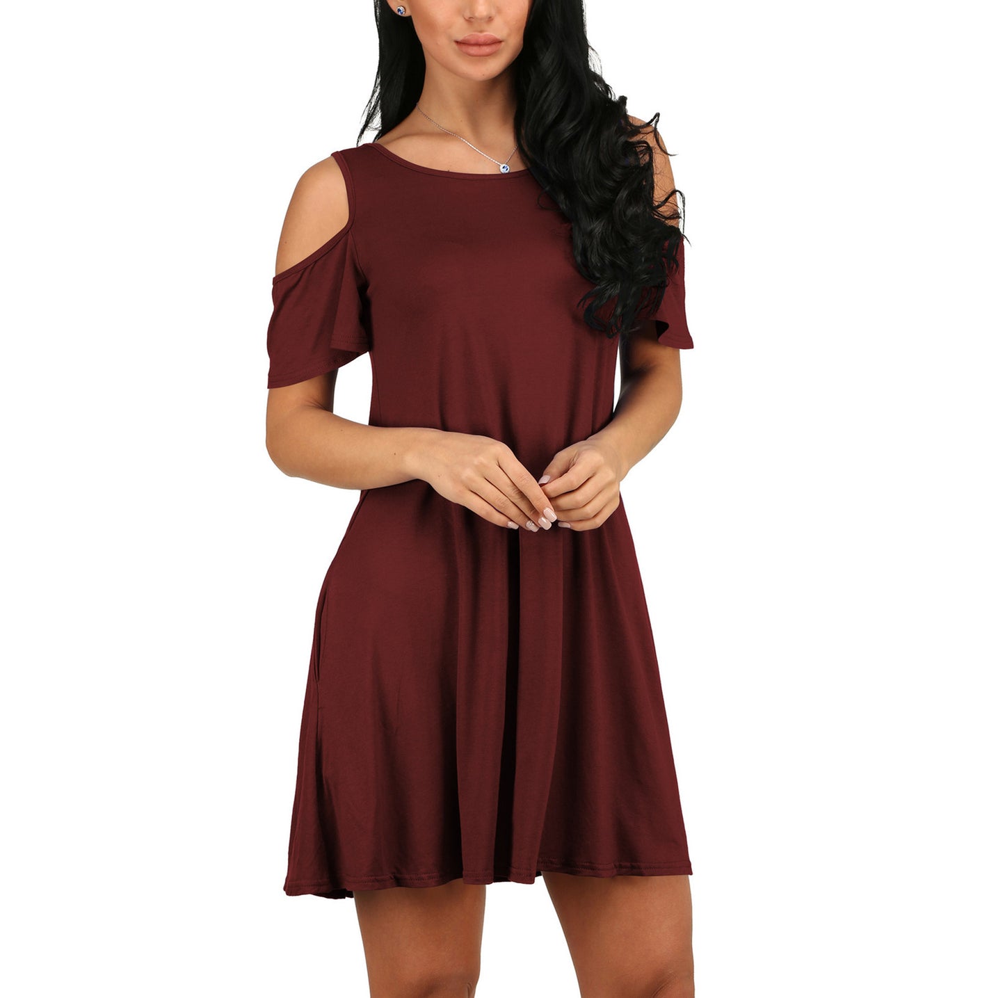 Women's Raglan Sexy Solid Color Wide Hem Mid-length Dress