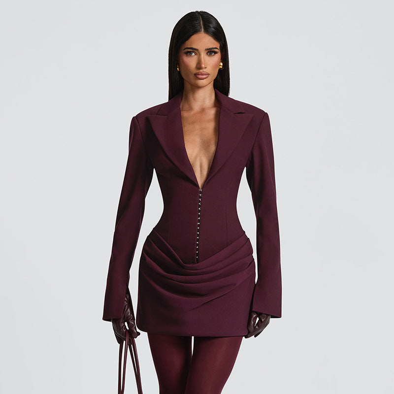 Women's Elegant Solid Color Deep Slimming Business Dresses