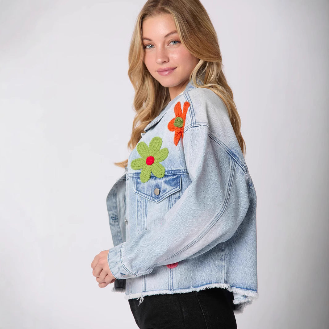 Women's Three-dimensional Decoration Denim Long-sleeved For Jackets