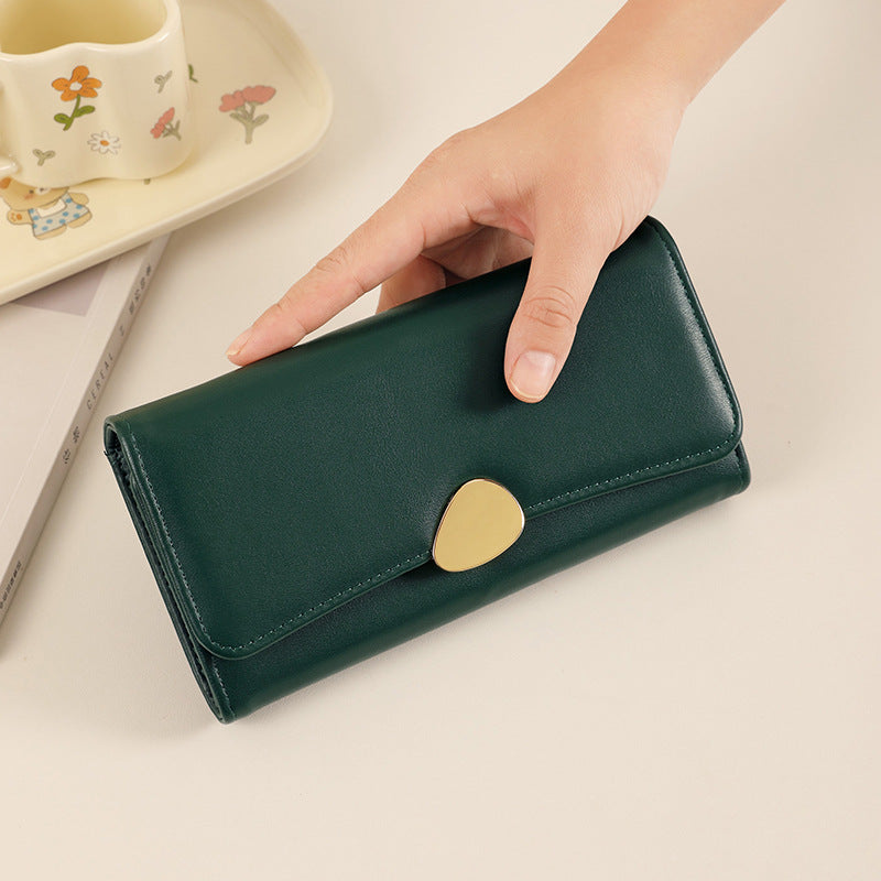 Women's Classic Lychee Pattern Three-fold Long Hand Ladies Wallets