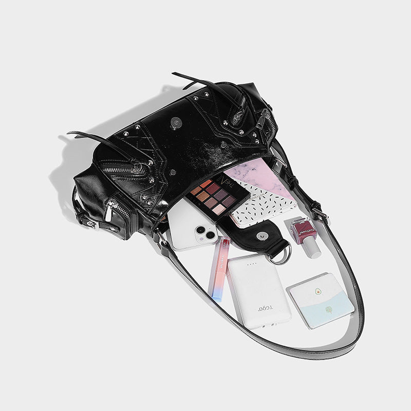 Retro Style Fashion Studded Design Oil Handbags