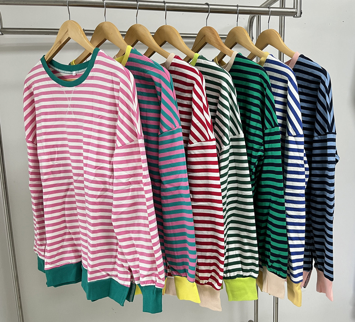 Women's Round Neck Split Long Sleeve Loose Striped Women's Sweater, Sweater
