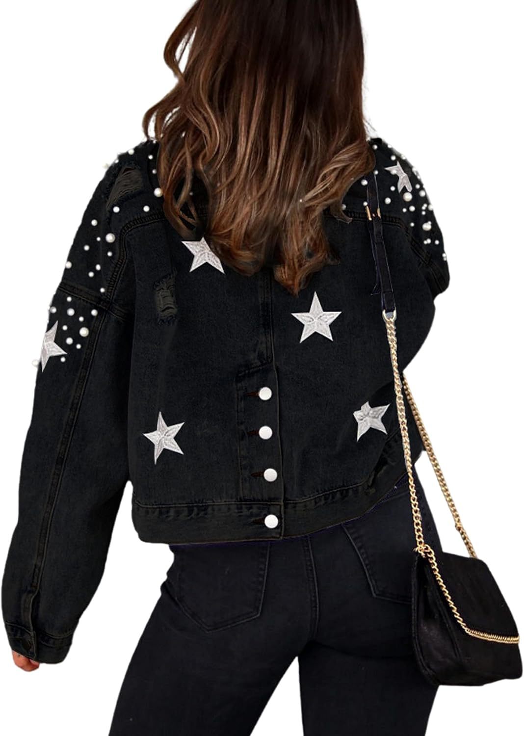 Women's Fashion Wear Beaded Loose Denim Jackets