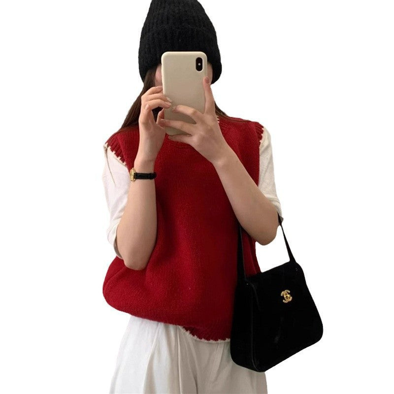 Women's Spring Stripe Round Neck Loose Bandage Dress Sleeveless Sweaters