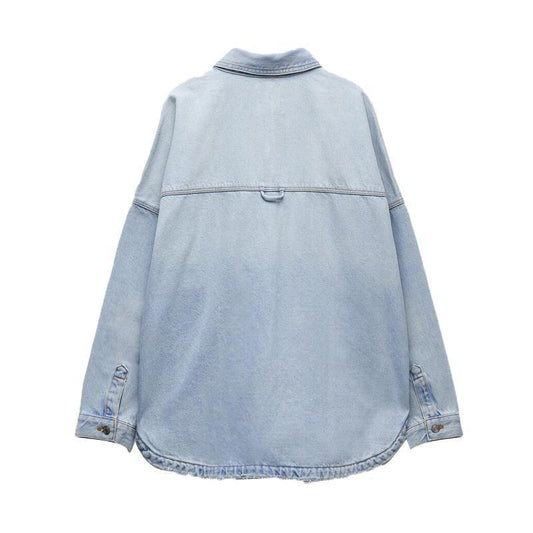 Women's Durable Denim Shirt Light Blue Coats
