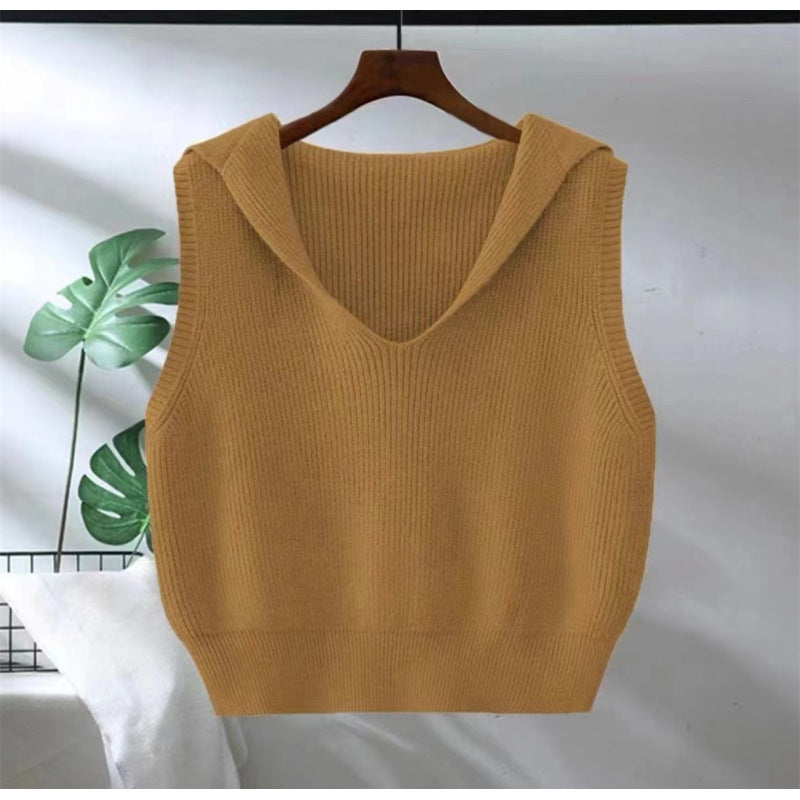 Women's Collar Bandage Dress Knitted Loose Outer Wear Women's Vest