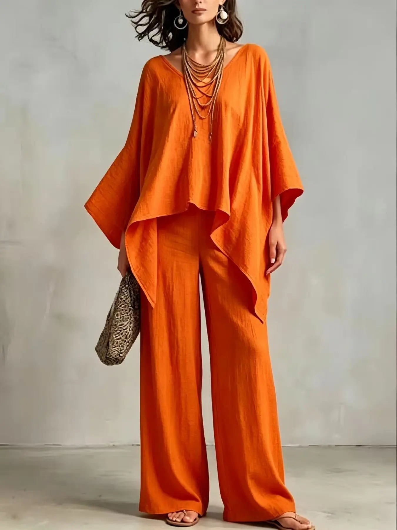 Women's Summer Loose Round Neck Irregular Solid Suits