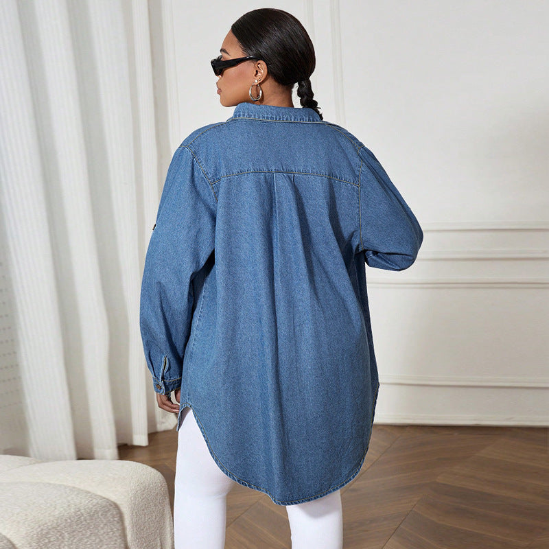 Women's Loose Stylish Long Sleeves Denim Shirt Jackets