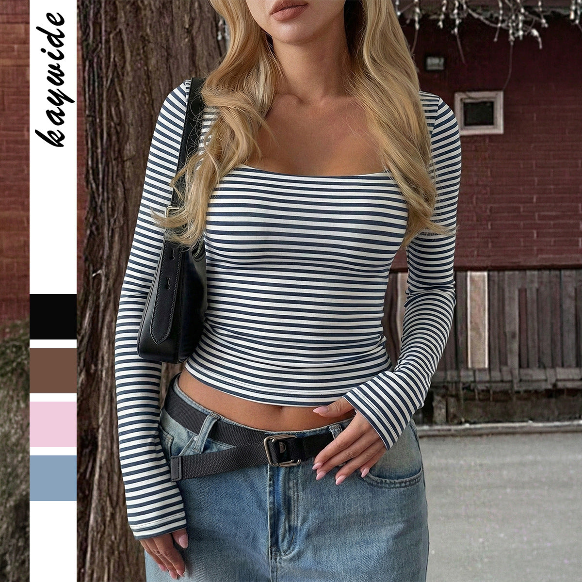 Women's American Retro Style Square Collar Striped Tops