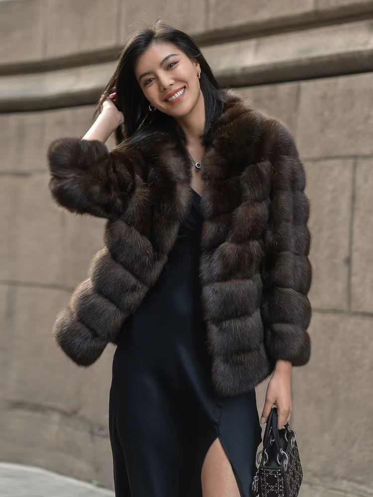 Starry Sky Zibeline Imitation Fur Stand Coats