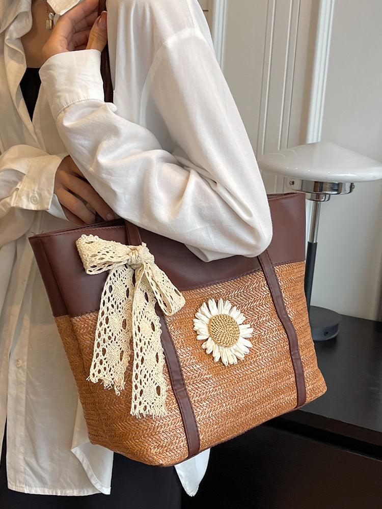 Women's Large Capacity High-grade Straw College Class Bags