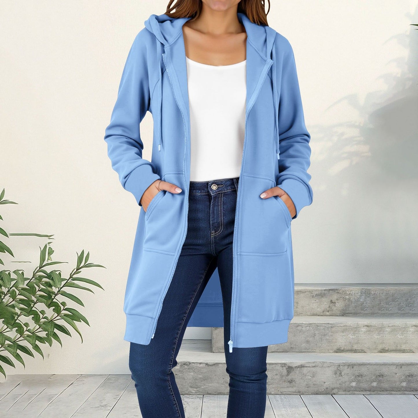 Women's Hooded Solid Color Loose Long Fleece Raglan Women's Sweater, Sweater