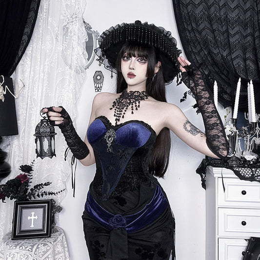Dark Rhinestone Veet Tube Gothic Style Tops