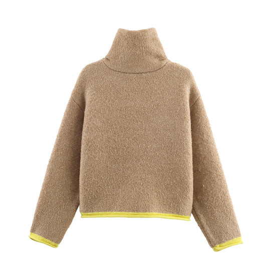 Women's Contrast Color Decorative Layer Knitted For Jackets