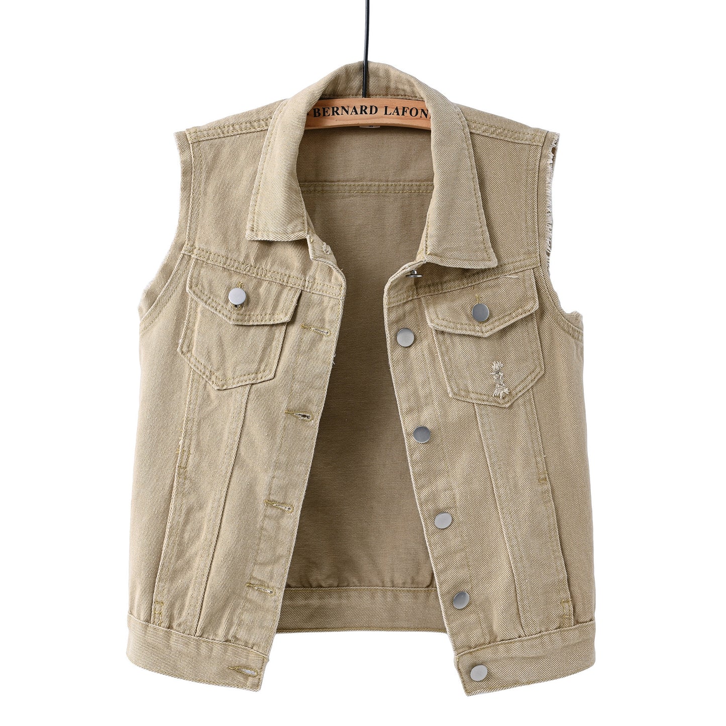 Women's Denim Slimming Frayed Sleeveless Khaki Tops