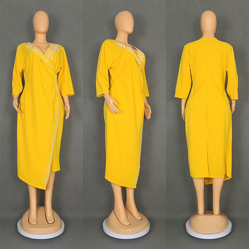 Women's Glamorous African Dress Fashion Rhinestone Plus Size