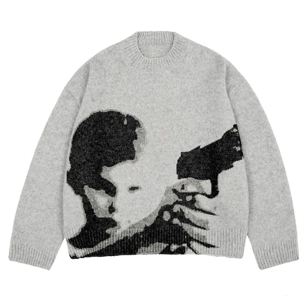 Round Neck Knitted Gothic Pattern Printed Sweaters