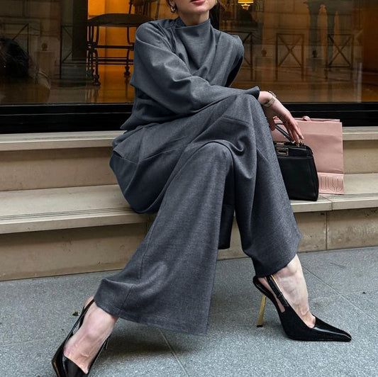 Women's Fashion Small Turtleneck Cross Design Long-sleeved Pants