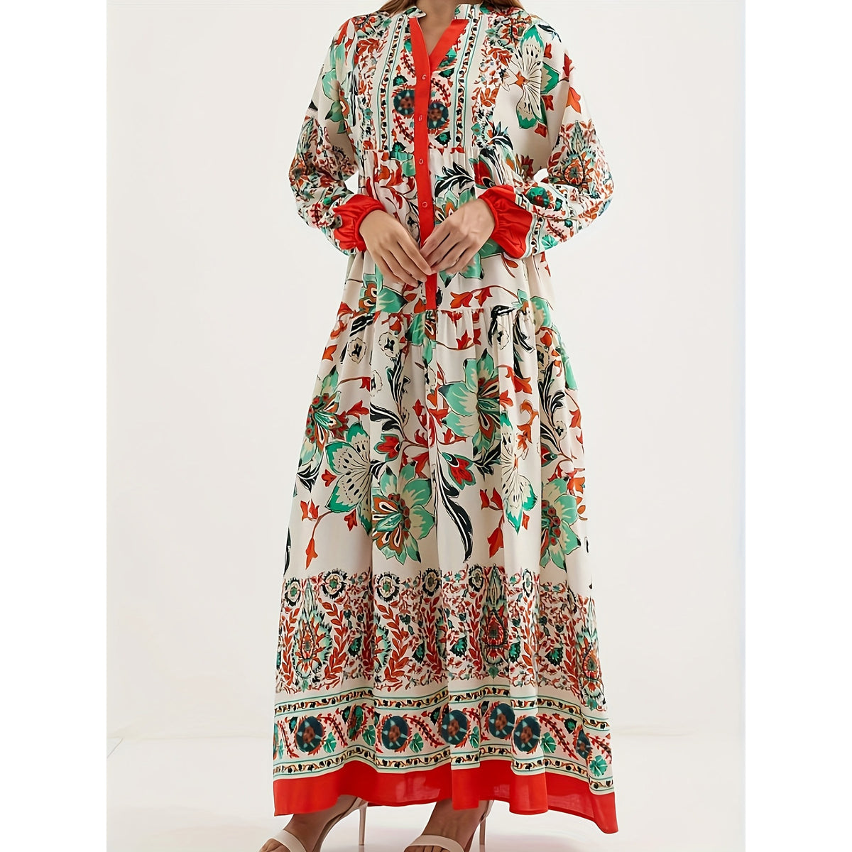 Women's Long Robe Elegant Loose Sleeve Floral Dress