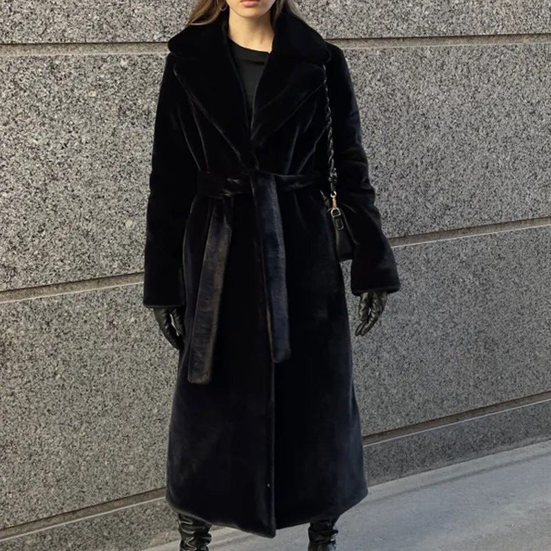 Women's Winter Faux Rabbit Fur Lengthened Knee-length Coats
