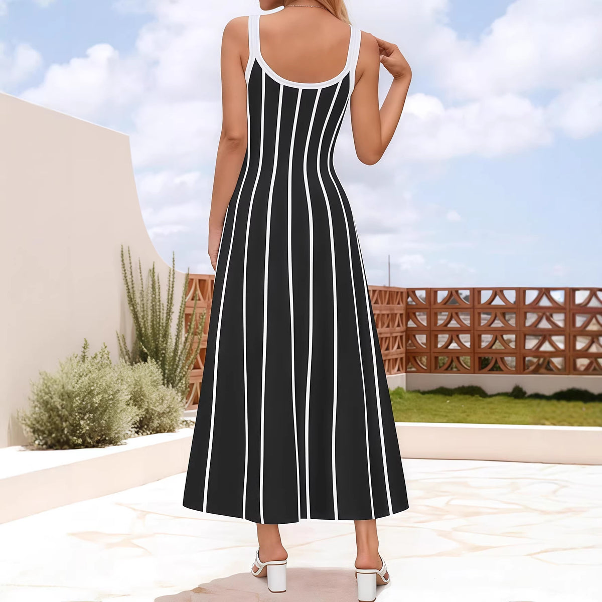 Striped Mid-length Casual A- Line Swing Knitted Dress