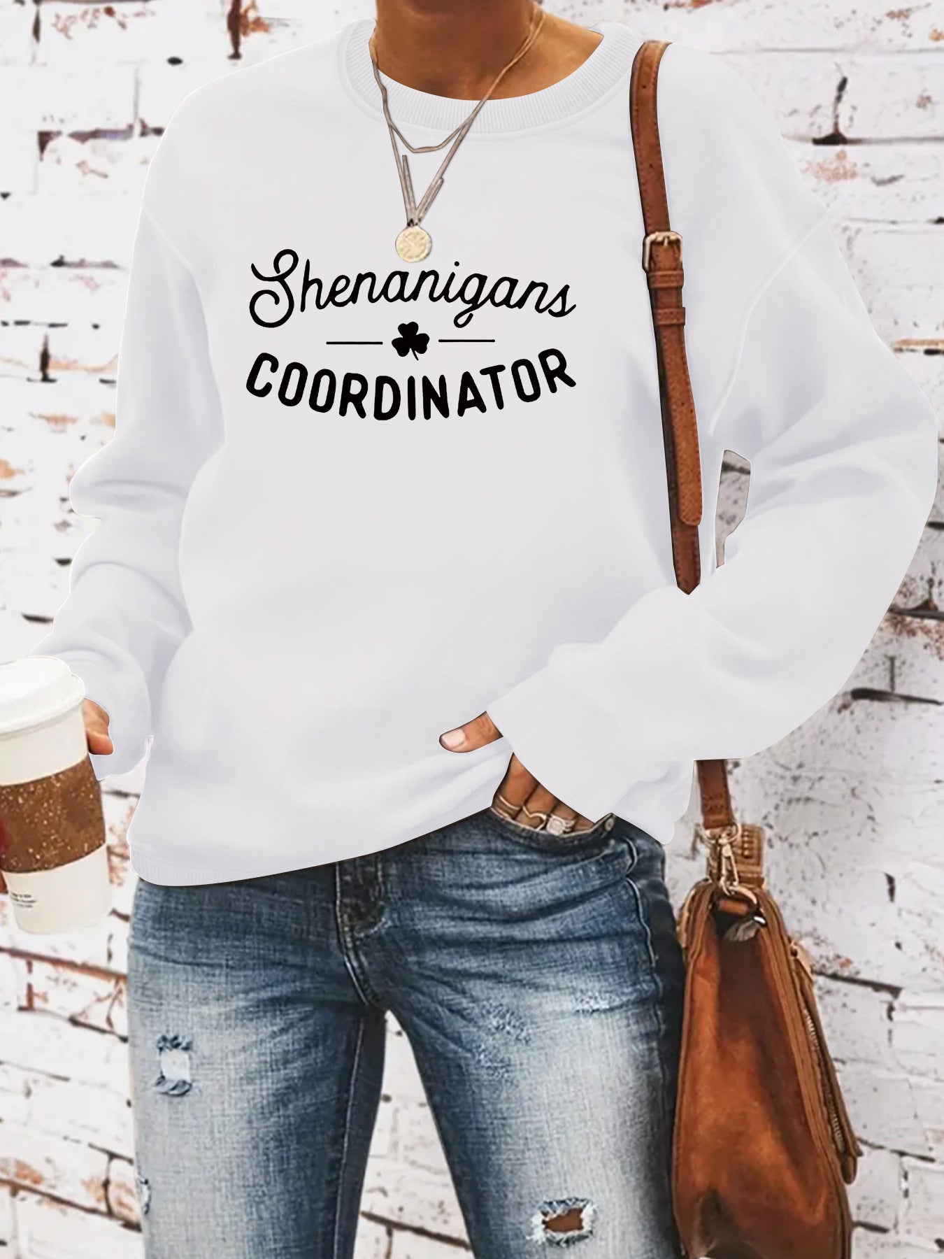 Women's Casual Long-sleeved Round Neck St. Day Printed Pullover Women's Sweater, Sweater