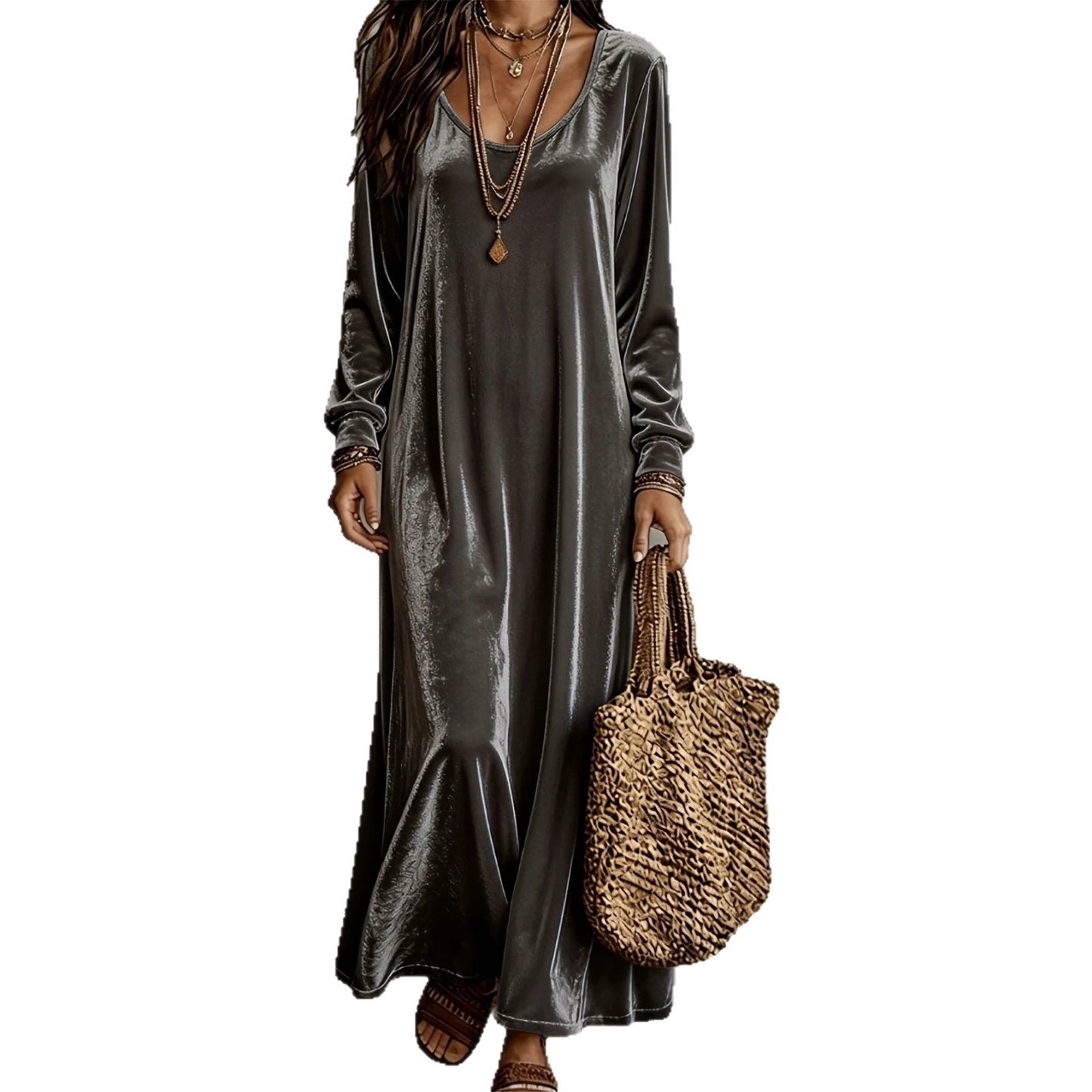 Women's Elegant Graceful Veet Long Sleeves Dress