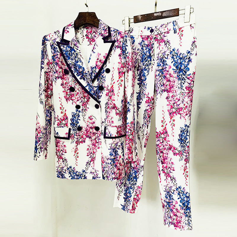 Digital Printing Mid-length Skinny Trousers Two-piece Fashion Casual Suit