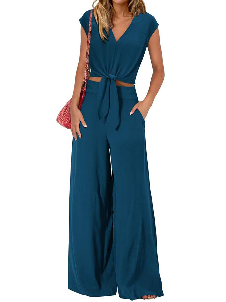 Women's Summer Cropped Set High Waist Fashion Casual Suit