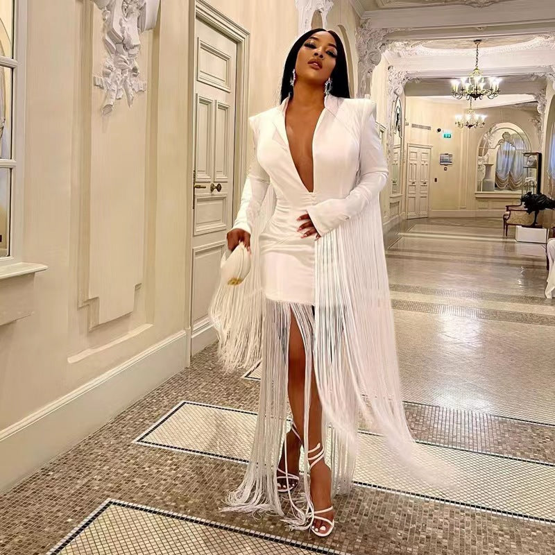 Women's Deep V Sexy Cinched Long Sleeve Dresses