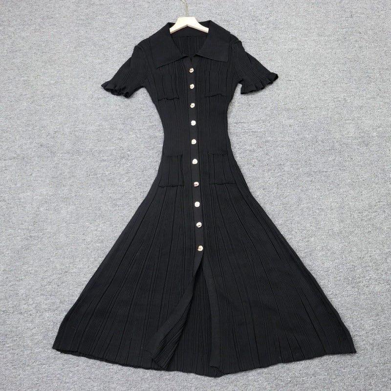 Women's French Elegant Lapel Single Breasted Long Dresses