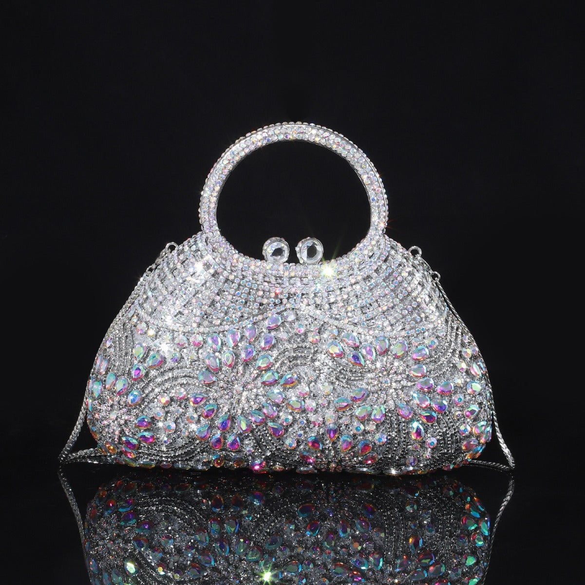 Shiny Champagne Bottle Rhinestone Bow Crystal Chain Evening Bags