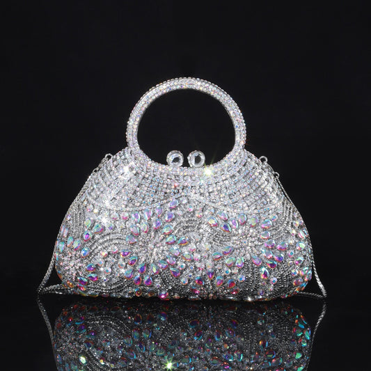 Shiny Champagne Bottle Rhinestone Bow Crystal Chain Evening Bags