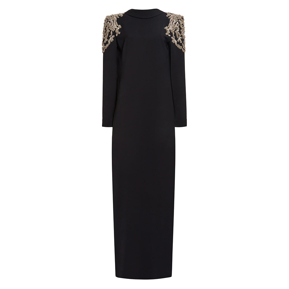 Slouchy Fashion Bead Diamond Backless Long Dress