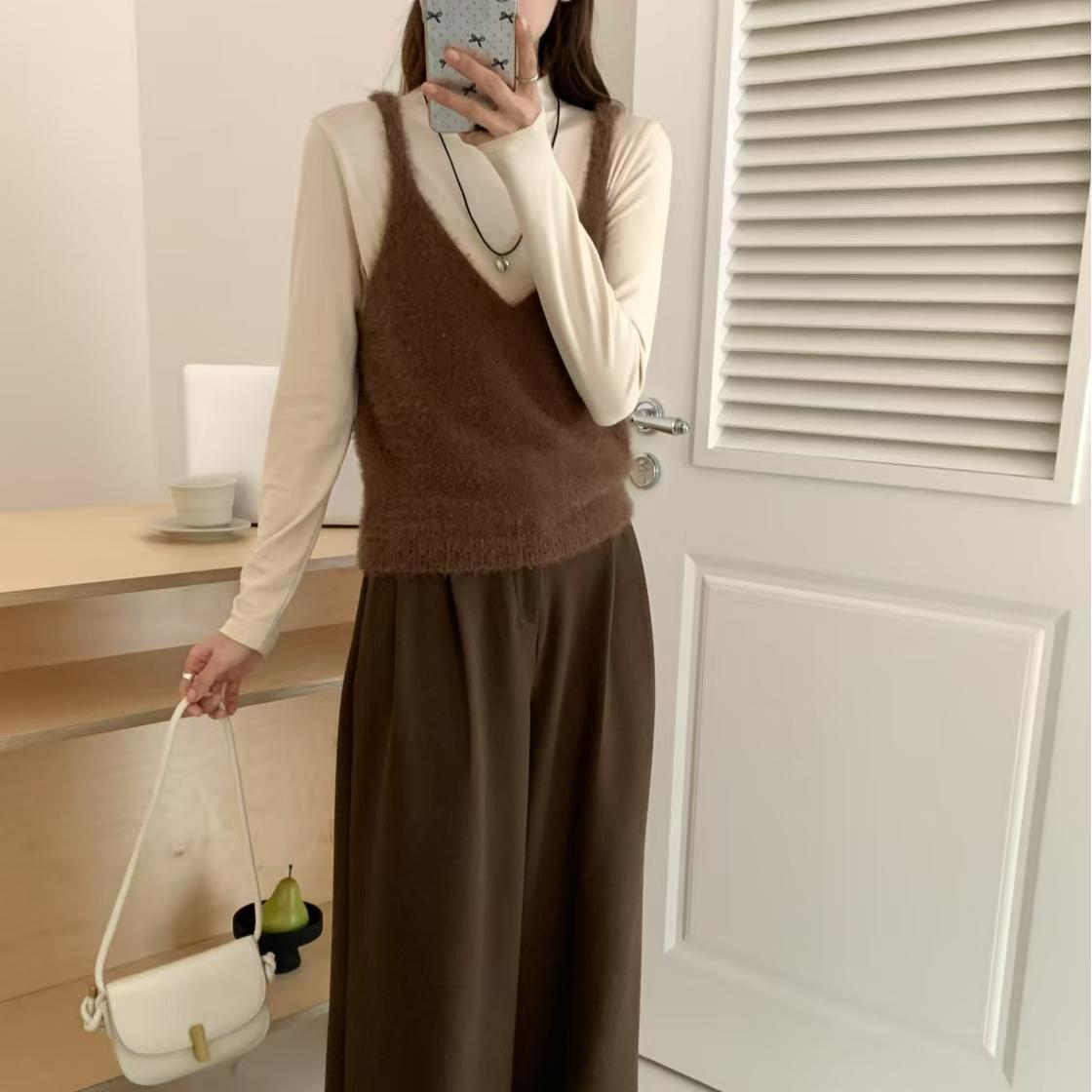 Korean Style Fashion Imitation Mink Simple Bandage Dress Knitted Women's Vest