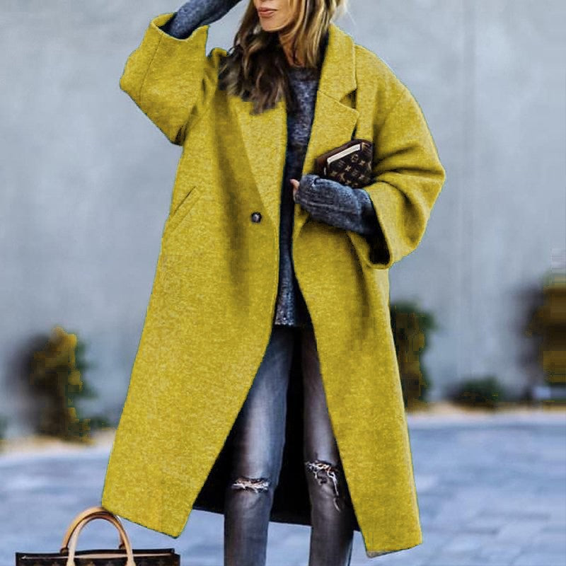 Women's Long Woolen Color Temperament Commute No Belt Lapel Coats