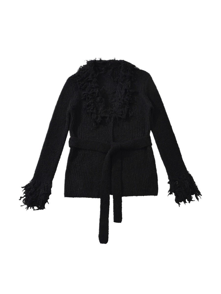 Women's Solid Color Hot Tassel Belt Long Sweaters
