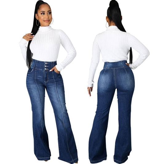 Fashion Trendy Patchwork Washed Denim Stretch Jeans