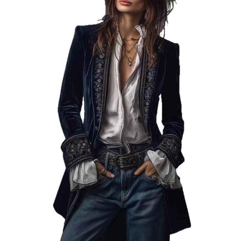 Women's Long Sleeve Solid Color Stitching Lace Jackets