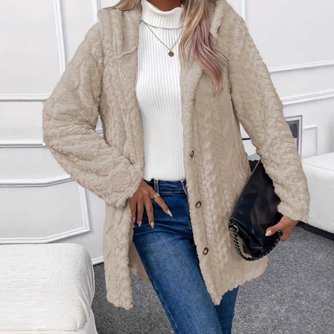 Hooded Solid Color Button Long Sleeve Women's Sweater, Sweater