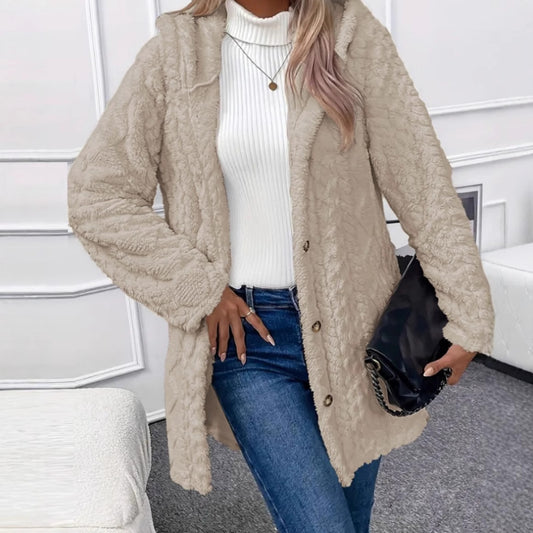 Hooded Solid Color Button Long Sleeve Women's Sweater, Sweater