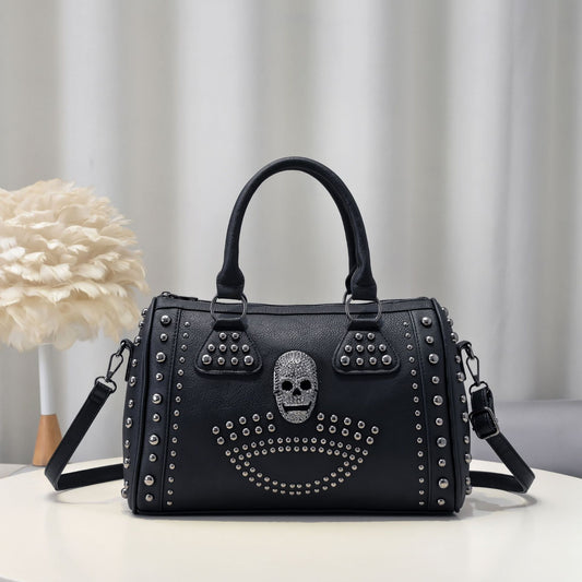 Women's Punk Rivet Soft Leather Skull Large Handbags