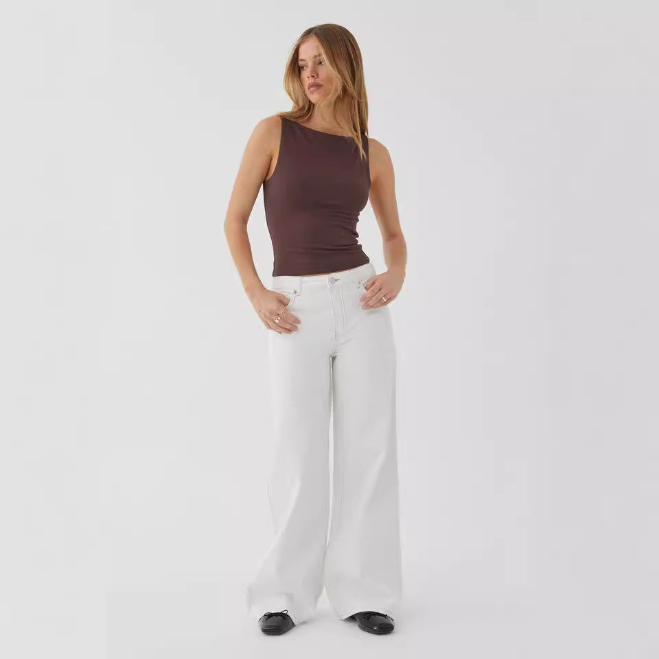 Washed-out Vintage Distressed Straight High Waist Wide Leg Women's Jeans
