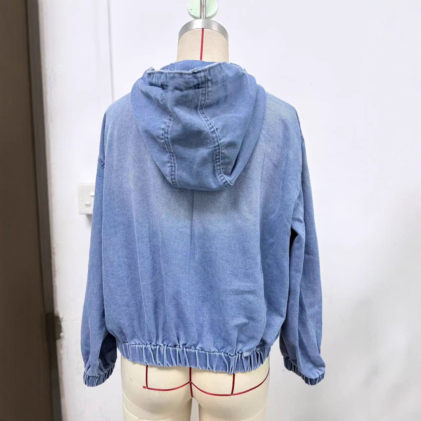 Women's Casual Denim Washed Hooded Bomber Daily Jackets