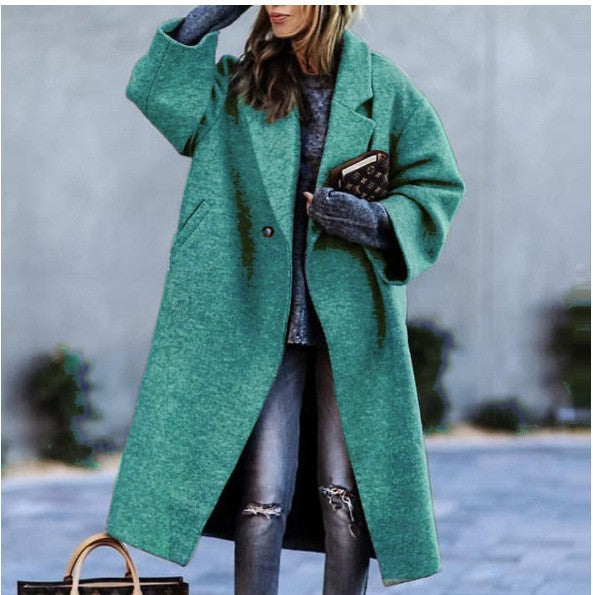 Women's Long Woolen Color Temperament Commute No Belt Lapel Loose Coats