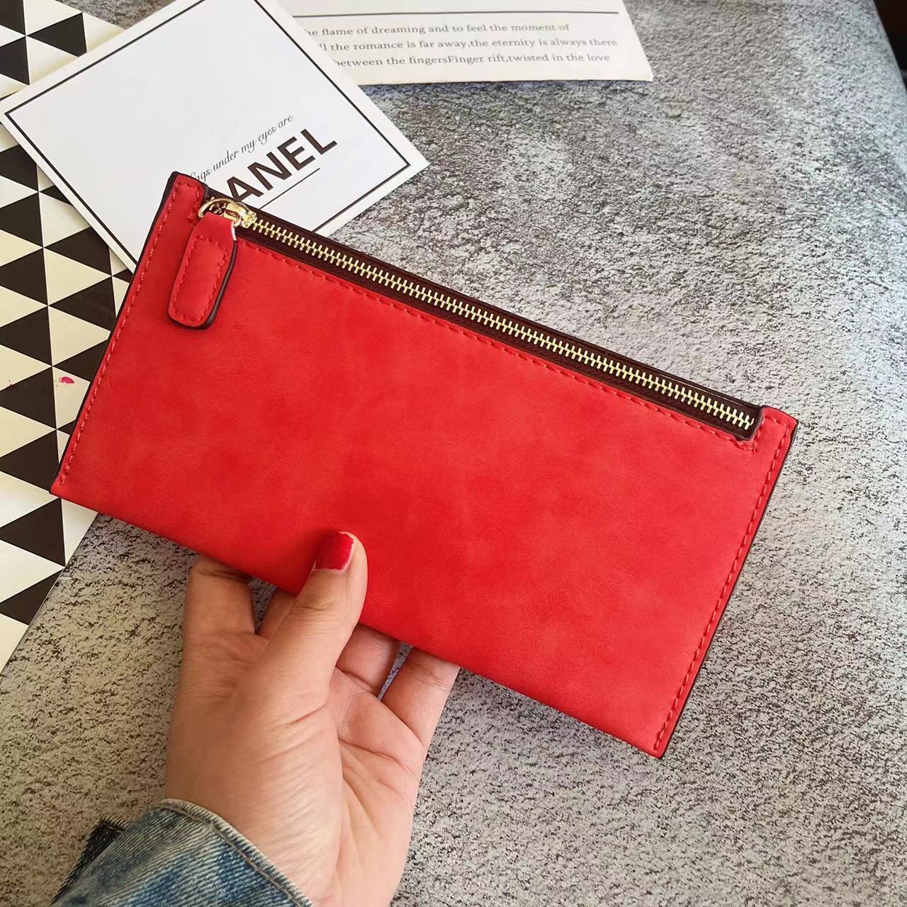 Simple Frosted Long Female Thin Section Zipper Ladies Wallets