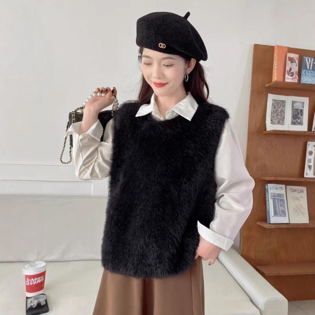 Women's Wool Sleeveless Knit Korean Bandage Dress Waistcoat Outer Vests