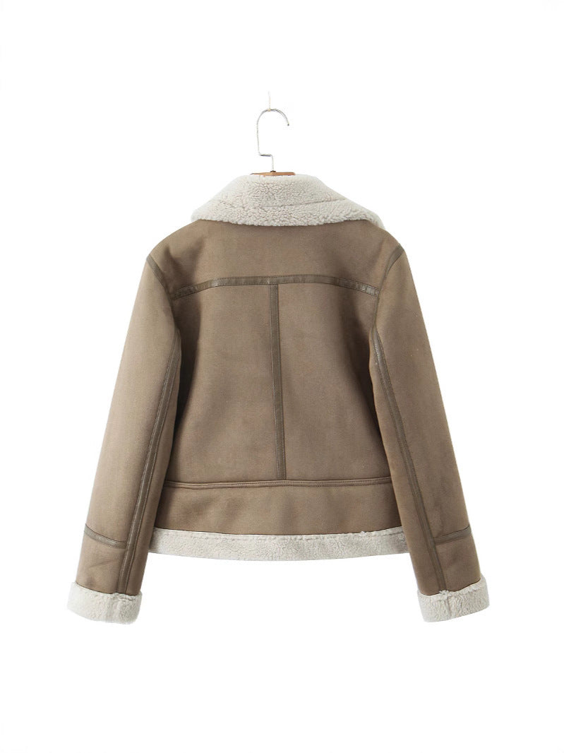 Suede Surface Thickened Fur Integrated Collar Jackets