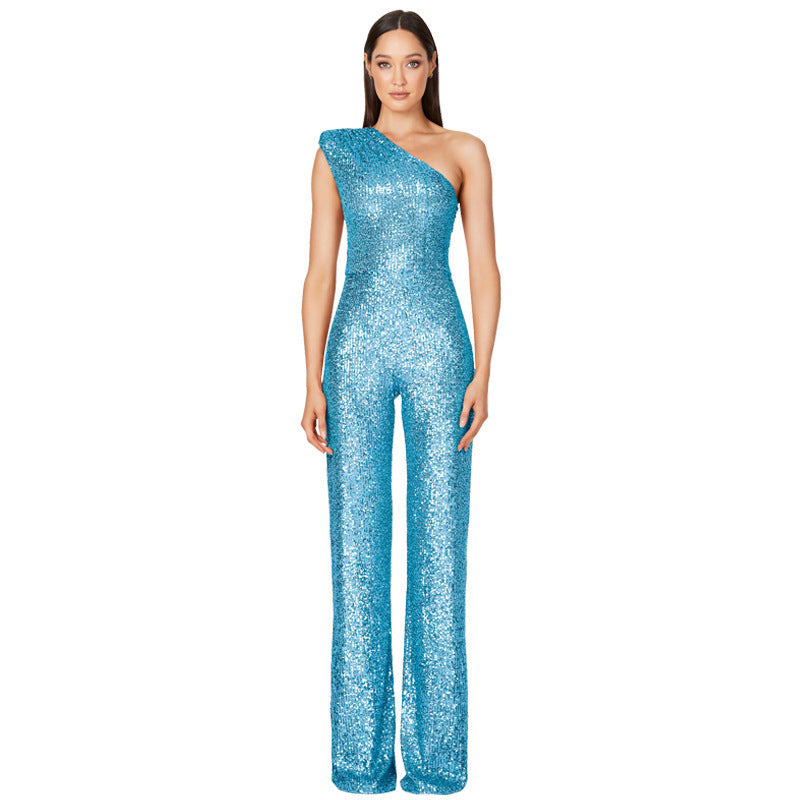 Women's Beautiful Popular Summer Sleeveless Sequined Jumpsuits
